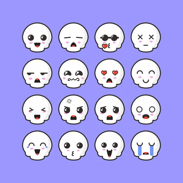 Cráneo emoticono conjunto diseño inspiración — Archivo Imágenes Vectoriales