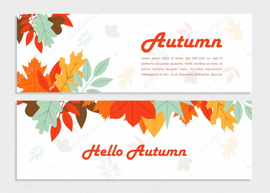 Hello autumn vector banner with beautiful flowers