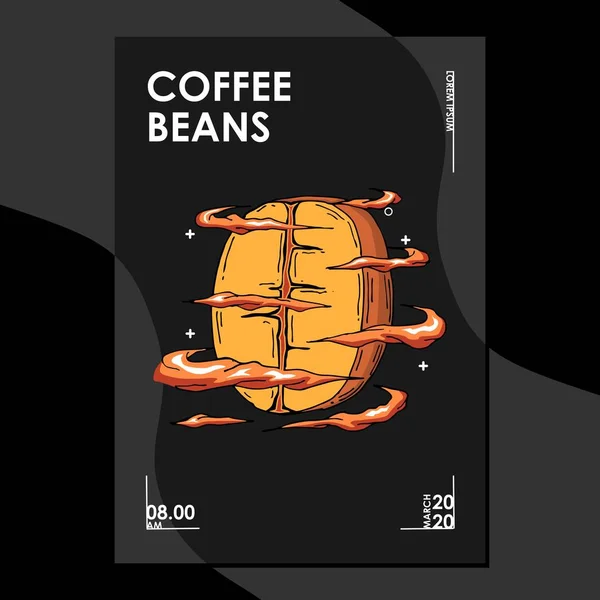 Capa e modelo de design de cartaz com grãos de café — Vetor de Stock