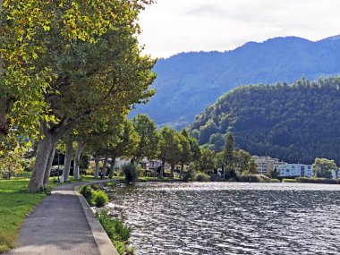 Alpnachersee Gölü boyunca gezinti, Stansstad - İsviçre, Nidwalden Kantonu