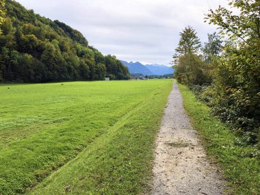 Alpnachersee, Alpnach - Obwalden Kantonu, İsviçre Alpnachersee Alp Gölü boyunca yürüyüş ve dinlenme yolları