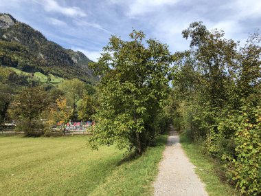 Alpnachersee, Alpnach - Obwalden Kantonu, İsviçre Alpnachersee Alp Gölü boyunca yürüyüş ve dinlenme yolları