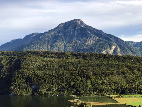 View Mueterschwandenberg Stanserhorn Mountains Lake Alpnachersee Alpnach Canton Obwalden Switzerland — Stock Photo, Image