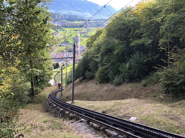 Cogwheel Railway Alpnachstadpilatus Kulm Steilste Tandradbaan Ter Wereld Zahnradbahn Pilatus — Stockfoto