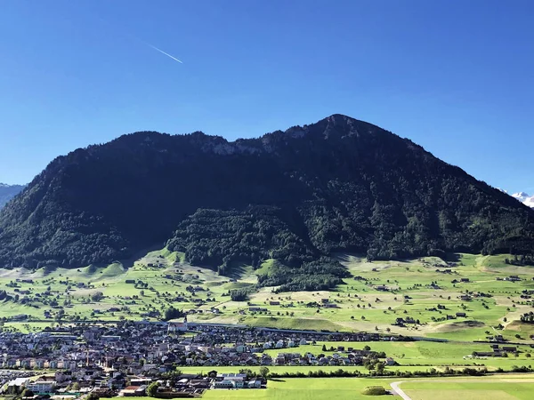 Kilátás Település Ennetbrgen Ennetburgen Vagy Ennetbuergen Buochs Mountain Buochserhorn Canton — Stock Fotó