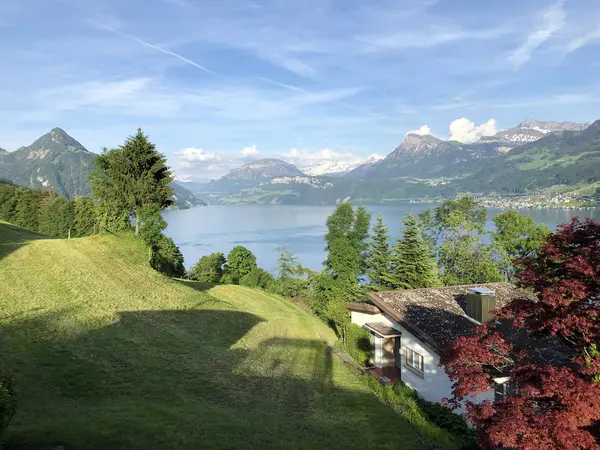 Villas Urbanas Modernas Asentamiento Ennetbrgen Ennetburgen Ennetbuergen Cantón Nidwalden Suiza —  Fotos de Stock