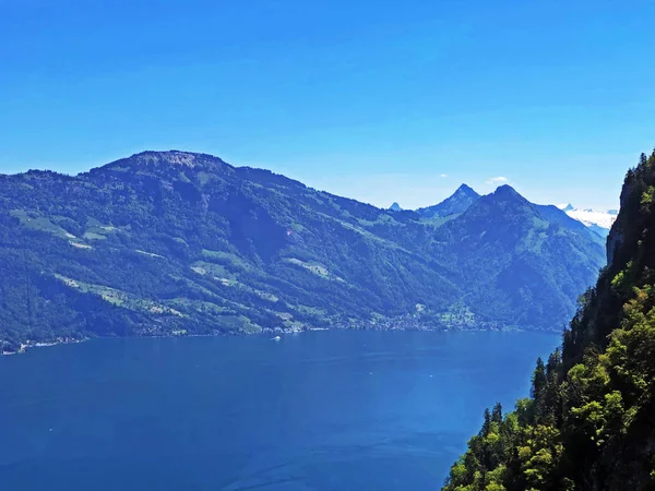 Pemandangan Gunung Alpine Rigi Dan Danau Luzerne Atau Vierwaldstaettersee Atau — Stok Foto