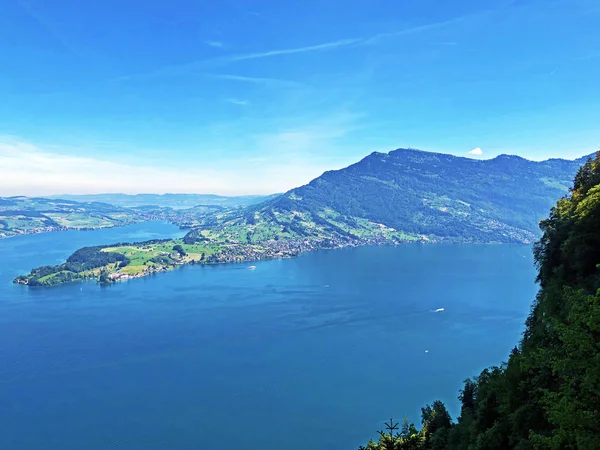 Kilátás Alpok Rigi Luzerne Vagy Vierwaldstaettersee Vagy Vierwaldsattersee Buergenberg Hegy — Stock Fotó