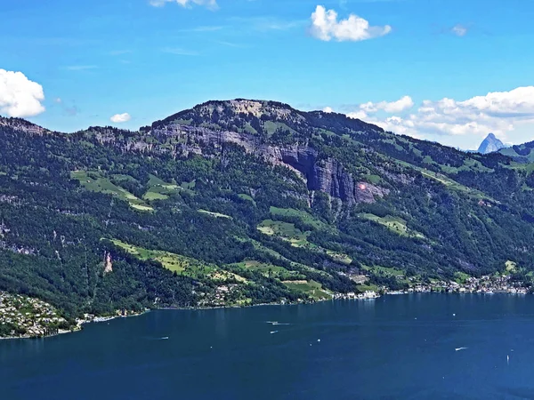 Vista Del Macizo Alpino Rigi Lago Luzerne Vierwaldstaettersee Vierwaldsattersee Desde —  Fotos de Stock