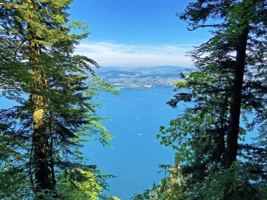 Burgenberg 'den ya da Buergengerg dağından, Obburgen' den ya da Obbuergen 'den Vierwaldstaettersee Oder Vierwaldsattersee - İsviçre' nin Nidwalden Kantonu