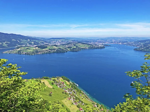 Vista Del Lago Luzerne Vierwaldstaettersee Oder Vierwaldsattersee Desde Montaña Burgenberg —  Fotos de Stock