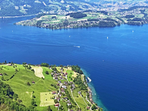 Pohled Jezero Luzerne Nebo Vierwaldstaettersee Oder Vierwaldsattersee Hory Burgenberg Nebo — Stock fotografie