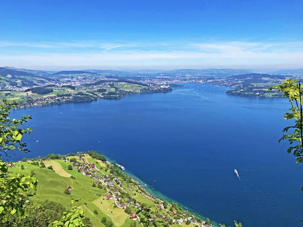 Vista Del Lago Luzerne Vierwaldstaettersee Oder Vierwaldsattersee Desde Montaña Burgenberg —  Fotos de Stock