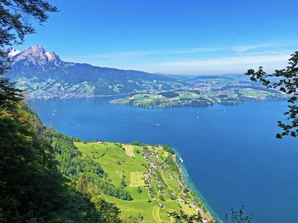 Vista Del Lago Luzerne Vierwaldstaettersee Oder Vierwaldsattersee Desde Montaña Burgenberg — Foto de Stock