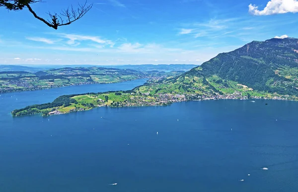 Άποψη Της Λίμνης Luzerne Vierwaldstttersee Vierwaldstaettersee Oder Vierwaldsattersee Από Βουνό — Φωτογραφία Αρχείου