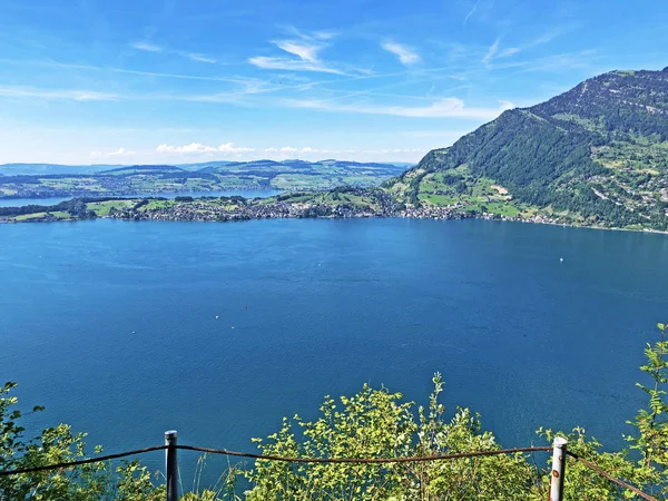 View Lake Luzerne Vierwaldstttersee Vierwaldstaettersee Oder Vierwaldsattersee Brgenberg Mountain Obbrgen — Stock Photo, Image