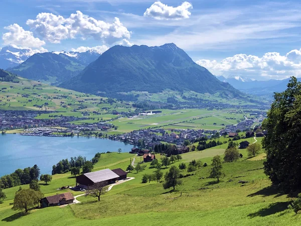 Οικισμός Buochs Στις Όχθες Της Λίμνης Luzerne Vierwaldstaettersee Vierwaldsattersee Στο — Φωτογραφία Αρχείου