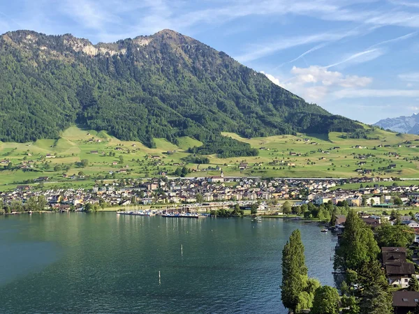 Assentamento Buochs Nas Margens Lago Luzerne Vierwaldstaettersee Vierwaldsattersee Final Vale — Fotografia de Stock