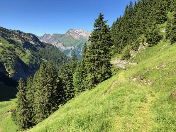 Trilhas Para Caminhadas Caminhadas Vale Wagital Waegital Junto Lago Alpino — Fotografia de Stock