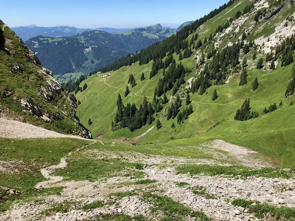 Pěší Túry Pěší Stezky Údolí Wagital Nebo Waegital Alpského Jezera — Stock fotografie