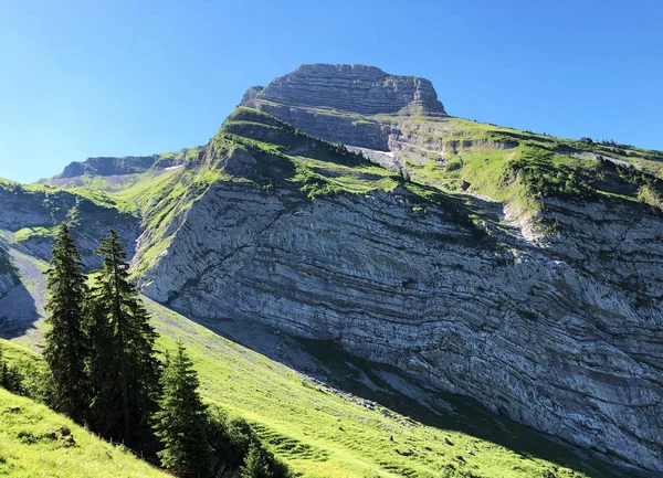 Zindlenspitz Mountain Valley Wagital Waegital Alpine Lake Wagitalersee Waegitalersee Innerthal — ストック写真