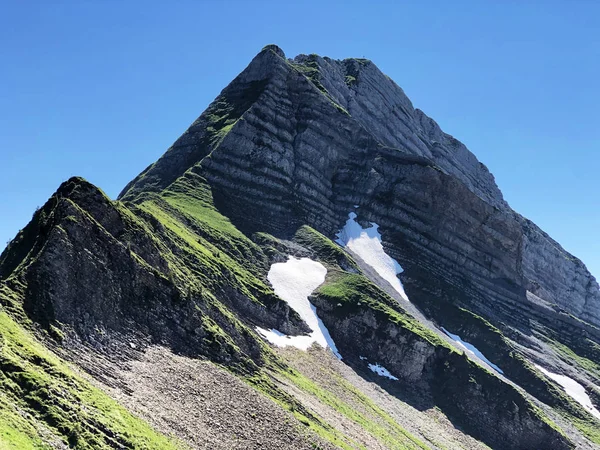 Zindlenspitz Berget Ovanför Dalen Wagital Eller Waegital Och Alpina Sjön — Stockfoto