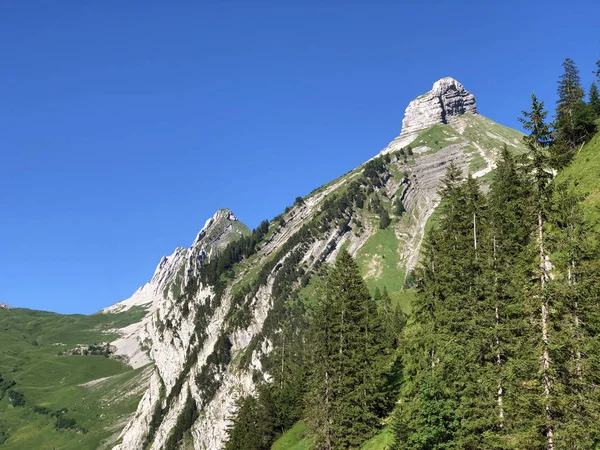 Zindlenspitz Montaña Sobre Valle Wagital Waegital Lago Alpino Wagitalersee Waegitalersee — Foto de Stock