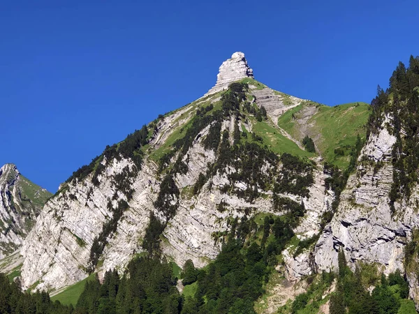 Zindlenspitz Berget Ovanför Dalen Wagital Eller Waegital Och Alpina Sjön — Stockfoto