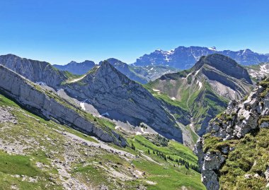 Rossalpelispitz veya Rossaelplispitz ve Zindlenspitz Dağları Alp Gölü Wagitalersee (Waegitalersee), Innerthal - Schwyz Kantonu, İsviçre