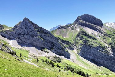 Rossalpelispitz veya Rossaelplispitz ve Zindlenspitz Dağları Alp Gölü Wagitalersee (Waegitalersee), Innerthal - Schwyz Kantonu, İsviçre