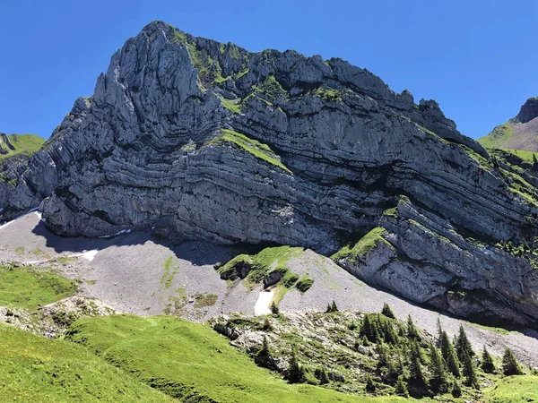 Góra Rossalplispitz Lub Rossaelplispitz Nad Doliną Waand Alpine Lake Wagitalersee — Zdjęcie stockowe