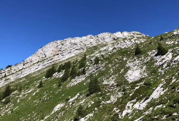 Schiberg Montaña Sobre Valle Wagital Lago Alpino Wagitalersee Waegitalersee Innerthal —  Fotos de Stock