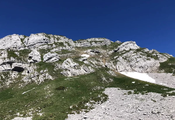 Montagne Schiberg Dessus Vallée Wagital Lac Alpin Wagitalersee Waegitalersee Innerthal — Photo
