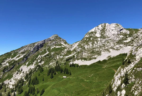 Schiberg Mountain Valley Wagital Alpine Lake Wagitalersee Waegitalersee Innerthal Canton — Stock Photo, Image