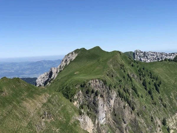 Panorama Summit Schiberg Situated Alpine Valleys Oberseetal Wagital Waegital Wgital — Stock Photo, Image