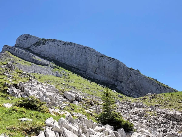 Alpejski Szczyt Górski Plattenberg Nad Doliną Wathe Lub Waethe Jeziorem — Zdjęcie stockowe