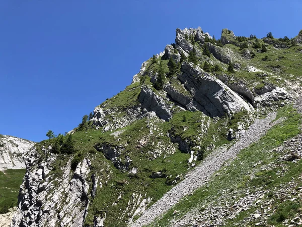 Steine Und Felsen Der Alpengipfel Oberhalb Des Wagital Oder Waegitaltales — Stockfoto