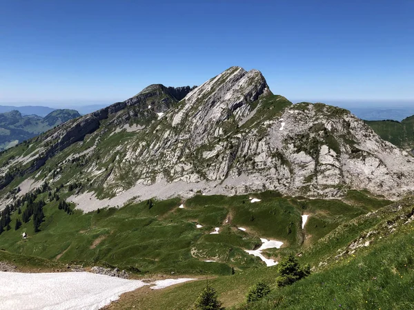 Alpské Vrcholy Schiberg Plattenberg Nad Údolím Wagital Nebo Waegital Jezero — Stock fotografie