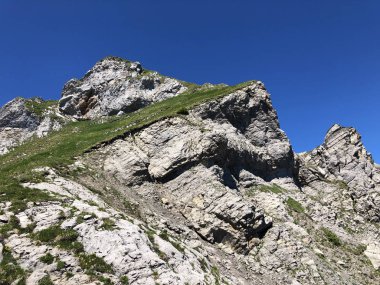 Alp dağı zirvesi Rossalpelispitz ya da Wagitalersee (Waegitalersee) Alp Gölü üzerinde Rossaelplispitz, İsviçre - Schwyz Kantonu
