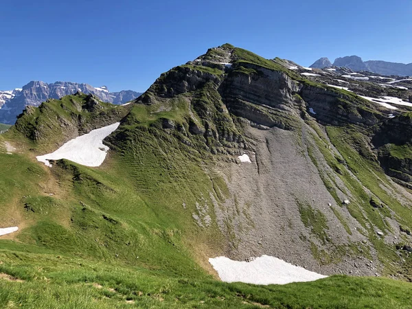 Lachenstock Montanha Acima Vale Lago Wagital Alpino Wagitalersee Waegitalersee Innerthal — Fotografia de Stock