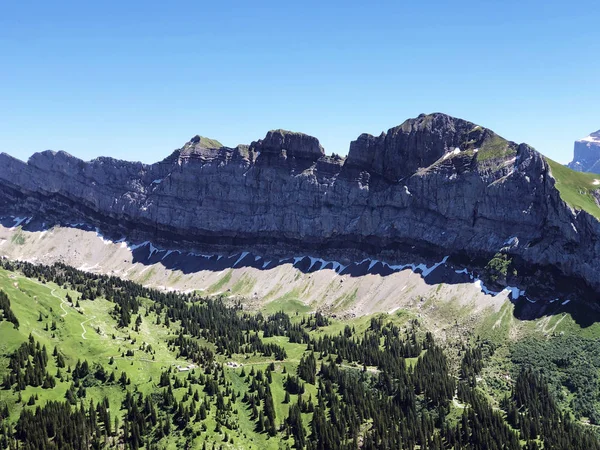 Lenyűgöző Panoráma Alpok Völgyek Oberseetal Waegital Vagy Wagital Innerthal Schwyz — Stock Fotó