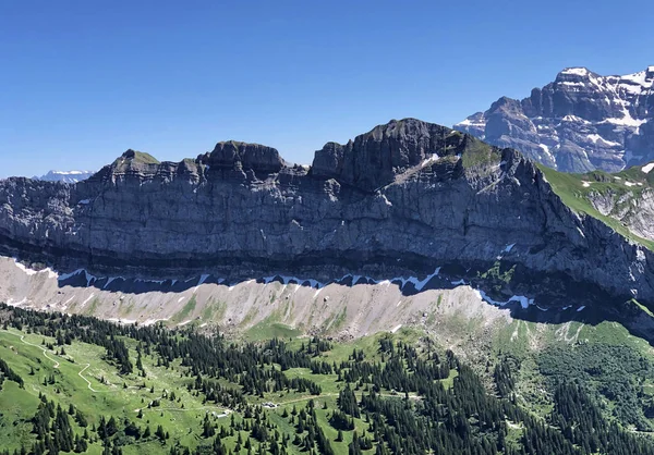 Působivé Panoramata Vrcholů Nachází Mezi Alpskými Údolími Oberseetal Waegital Nebo — Stock fotografie