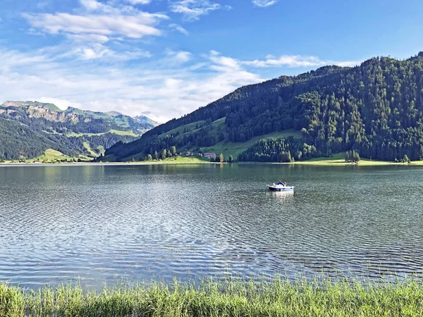 Lago Artificial Sihlsee Stausee Sihlsee Gross Cantón Schwyz Suiza — Foto de Stock