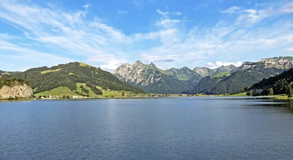 Lago Artificial Sihlsee Stausee Sihlsee Gross Cantão Schwyz Suíça — Fotografia de Stock