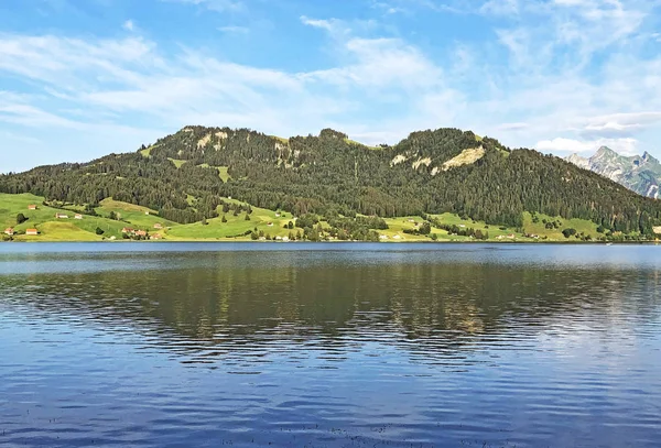 Sztuczne Jezioro Sihlsee Lub Stausee Sihlsee Gross Canton Schwyz Szwajcaria — Zdjęcie stockowe