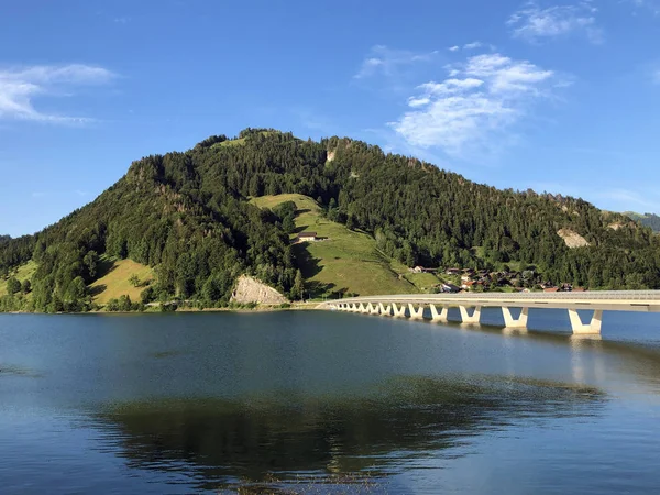 Puentes Sobre Lago Artificial Sihlsee Einsiedeln Cantón Schwyz Suiza — Foto de Stock