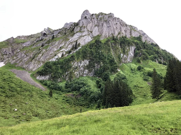 Kamienie Skały Alpejskie Szczyty Nad Wagital Lub Waegital Dolina Górskie — Zdjęcie stockowe