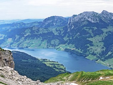 Wagital (Waegital) vadisinde Wagitalersee (Waegitalersee) Gölü 'nün Alp manzarası - Schwyz Kantonu, İsviçre