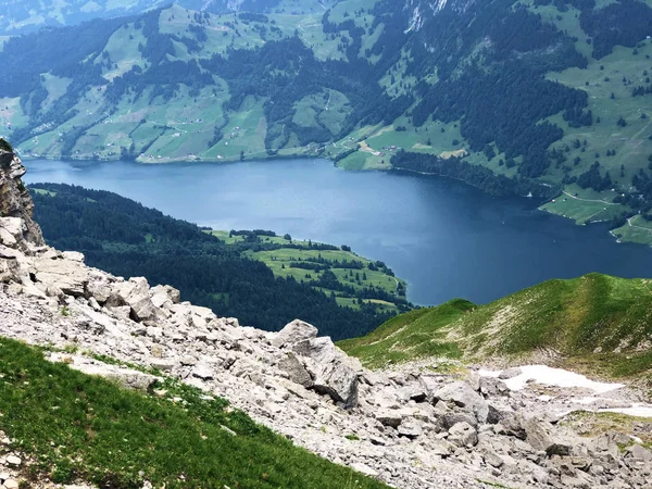 Alpenlandschap Van Wagitalersee Waegitalersee Meer Wagitale Waegital Vallei Innerthal Kanton — Stockfoto