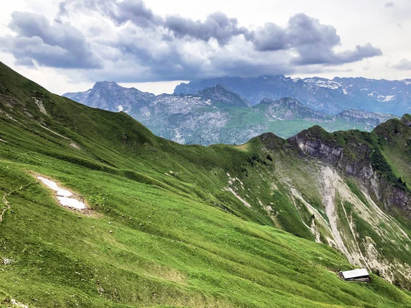 Alpenweiden Graslanden Het Sihltal Aan Sihlsee Studen Kanton Schwyz Zwitserland — Stockfoto